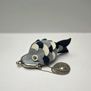 Furla Fish Coin Purse Necklace Silver Blue White Scales